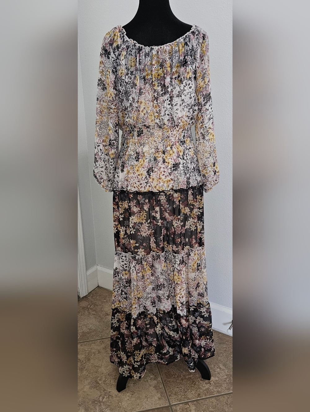 Fig & Flower Floral Maxi Dress Boho Cottagecore Button Detail Front Size M. - Picture 2 of 6